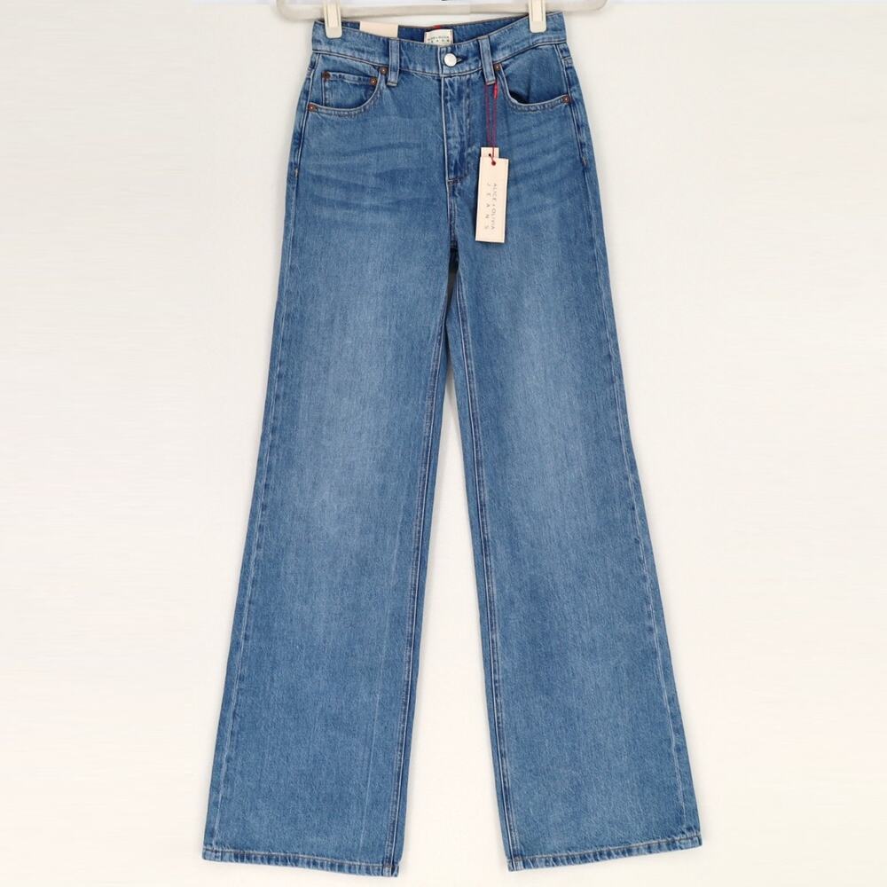 Alice and Olivia Women Avery Blue Denim Weezy High Rise Wide Leg Jeans Size 25 - Picture 7 of 14